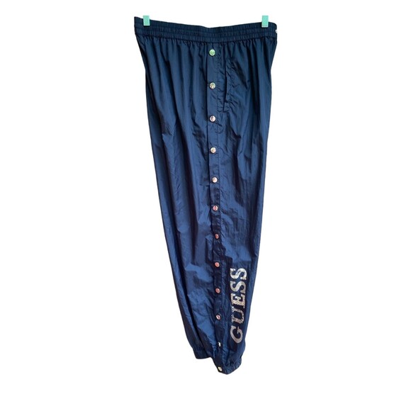 GUESS Snap Track Pants M Black Nylon Gold Snaps Tearaway Y2K Streetwear - Picture 1 of 12